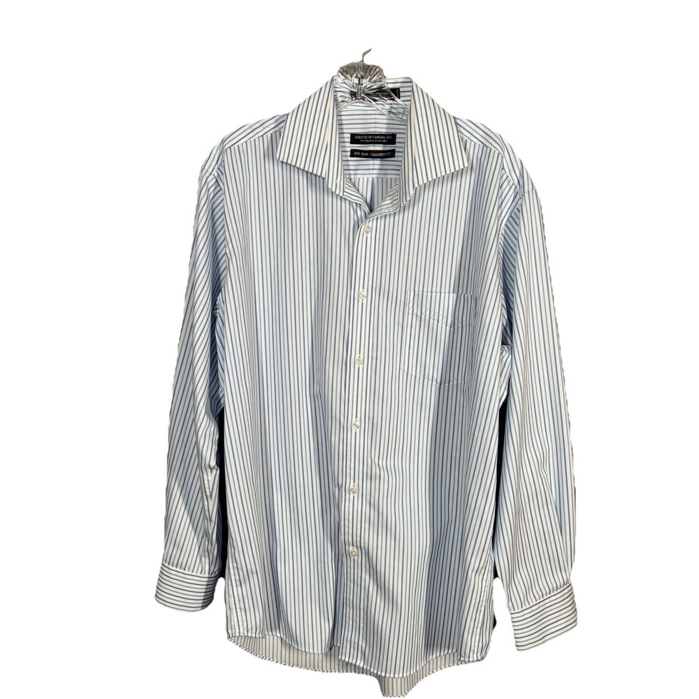 Forsyth Of Canada Dress Shirt Mens 16 32/33 Blue Non Iron Tailored Fit Button Up